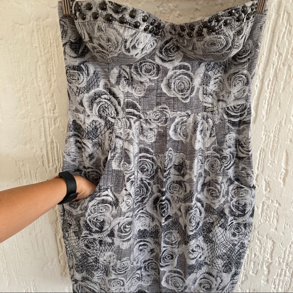 Guess Gray and Black Floral Print Strapless Bustier Dress Size 5 - Picture 3 of 9